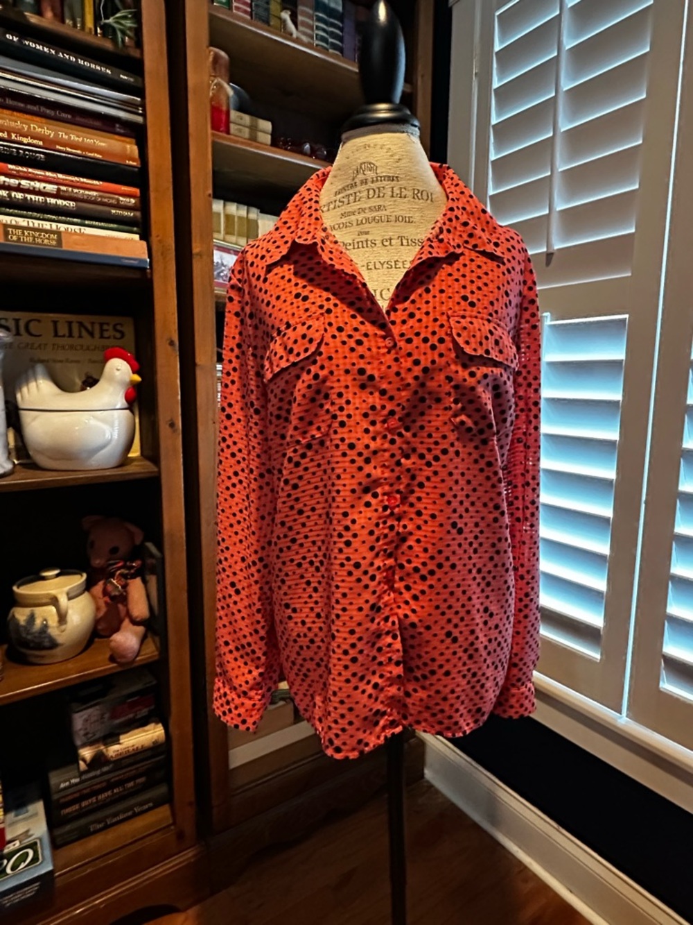 Coral Bay Coral Orange Polka Dot Button-Up